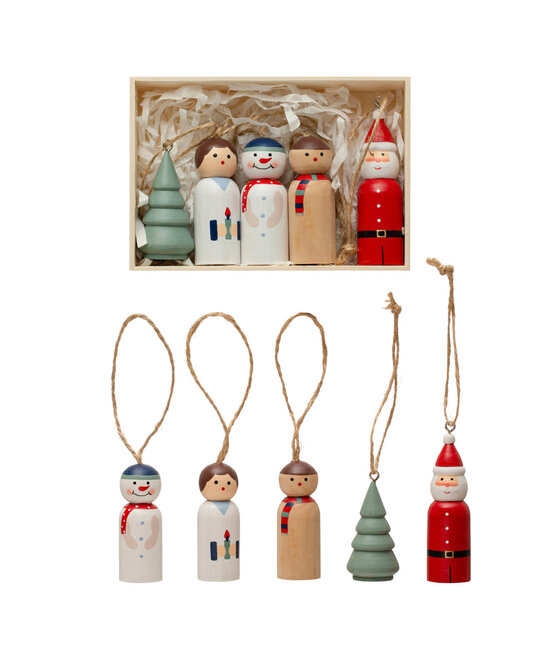 Creative Co-Op - CCO Pine Wood Ornament Set of 5