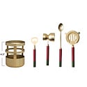 Creative Co-Op - CCO CCO HG - Stainless Steel Bar Tools w/ Resin Handles & Container, Red, Green & Gold Finish, Set of 4