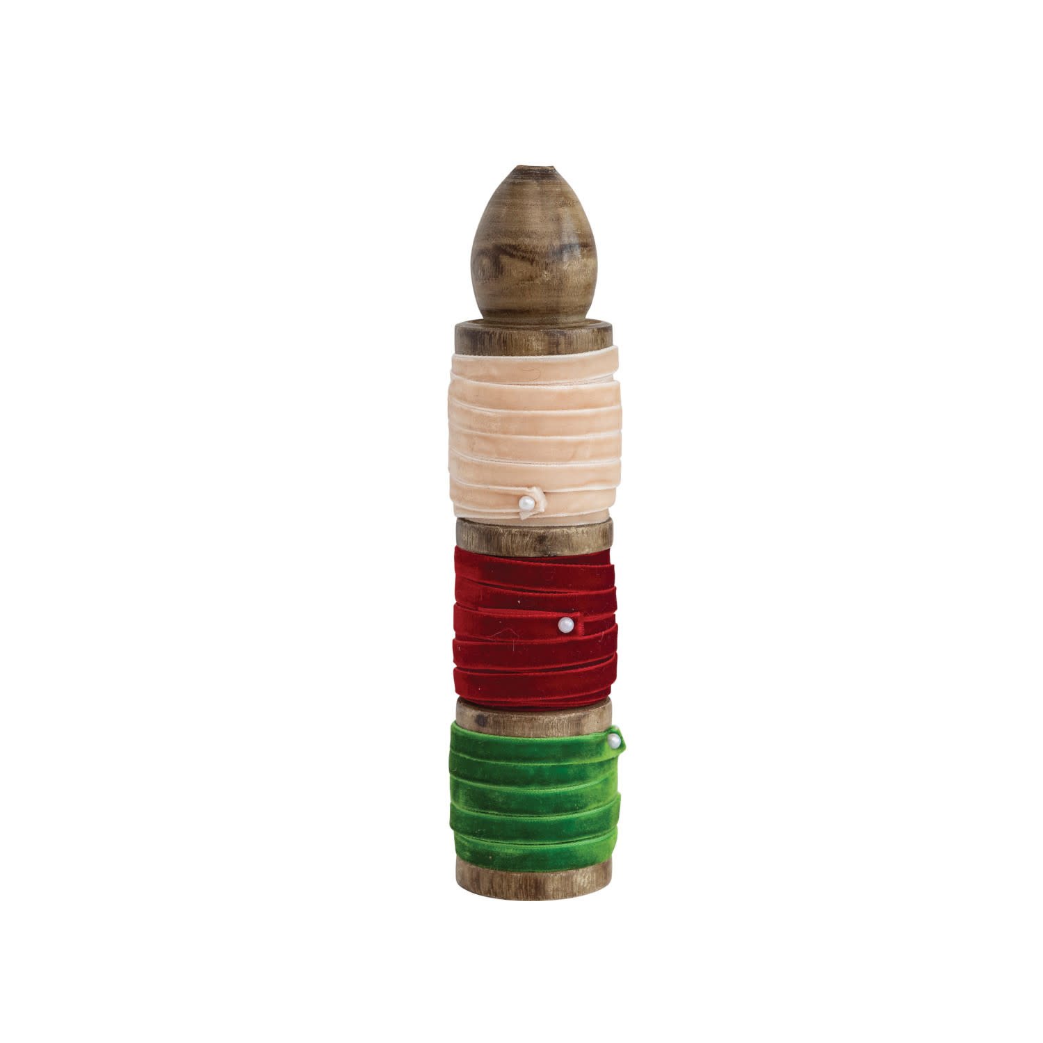 Creative Co-Op - CCO CCO RI - Velvet Ribbon on Wood Spool, Green, Red & Ivory Set (3 yrds)