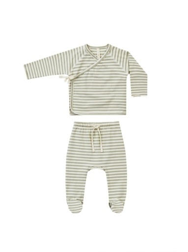 Rylee + Cru Inc. QM BKBC - Wrap Top + Footed Pant Set in Sage Stripe