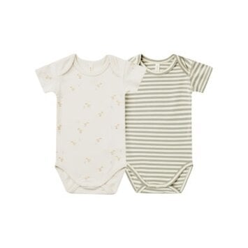 Quincy Mae - QM QM BKBC - Short Sleeve Bodysuit, 2 Pack - Ducks + Sage Stripe Onesies