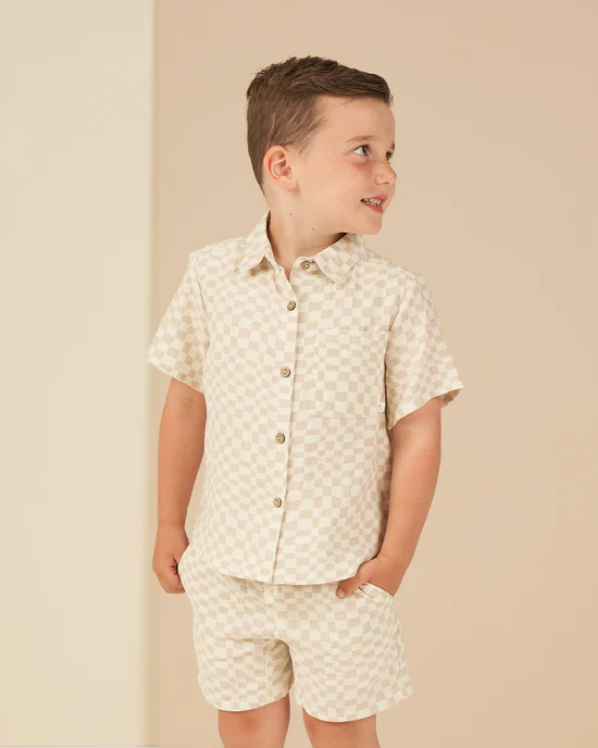 Rylee + Cru Inc. RC BKBC - Collared Short Sleeve Shirt in Dove Check