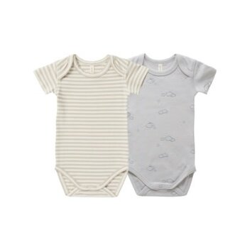 Quincy Mae - QM QM BKBC - Short Sleeve Bodysuit Onesie 2 Pack || Ash Stripe, Sunny Days