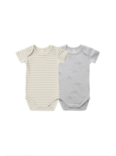 Quincy Mae - QM QM BKBC - Short Sleeve Bodysuit Onesie 2 Pack || Ash Stripe, Sunny Days