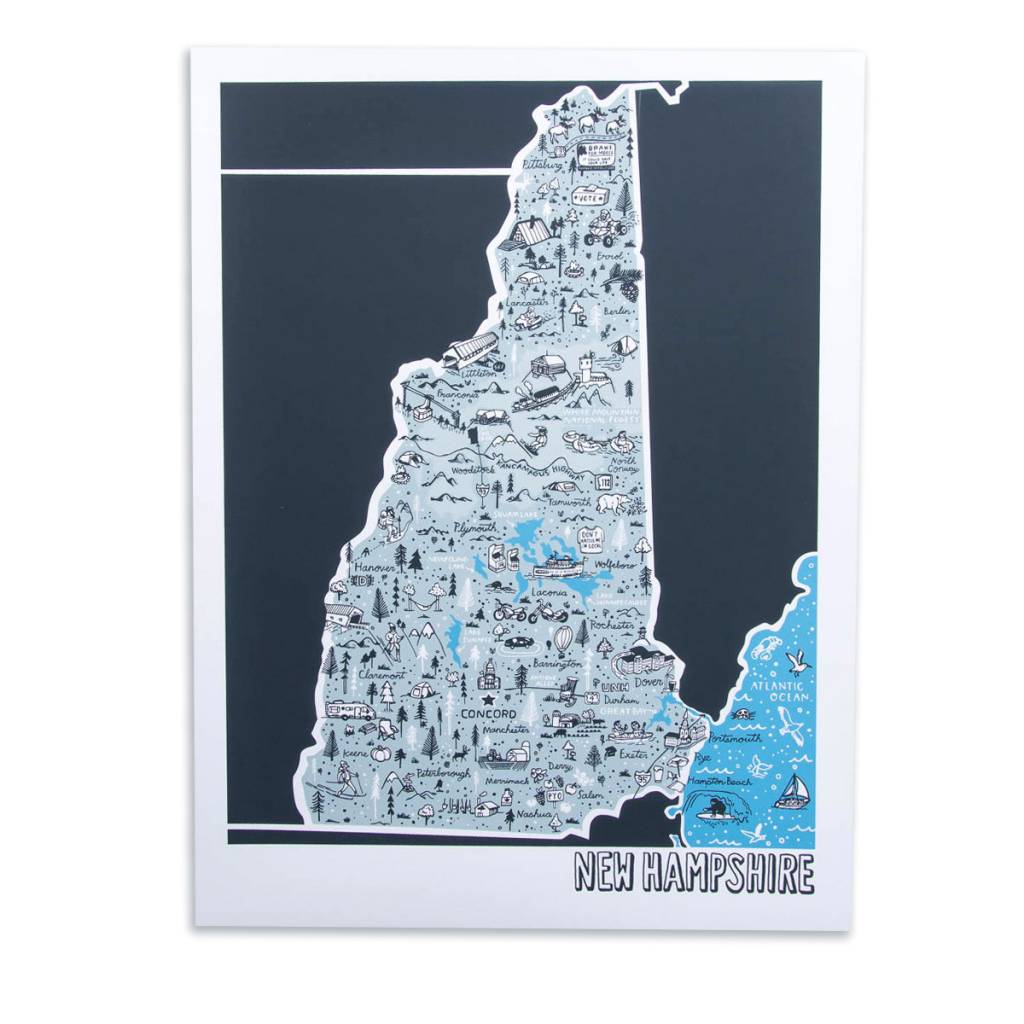 Brainstorm Print and Design - BS New Hampshire  Map Screen Print 18"x24"