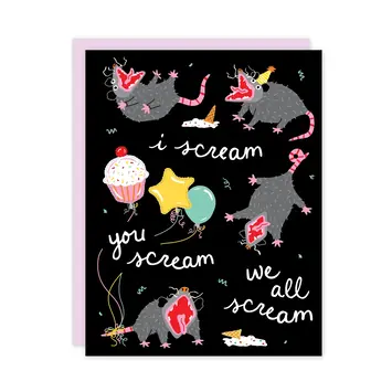 Party of One - POO We all Scream - Opossum Birthday Card