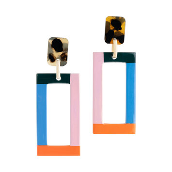 Sunshine Tienda - ST Orange, Blue, Pink + Tortoise Colorblock Earrings