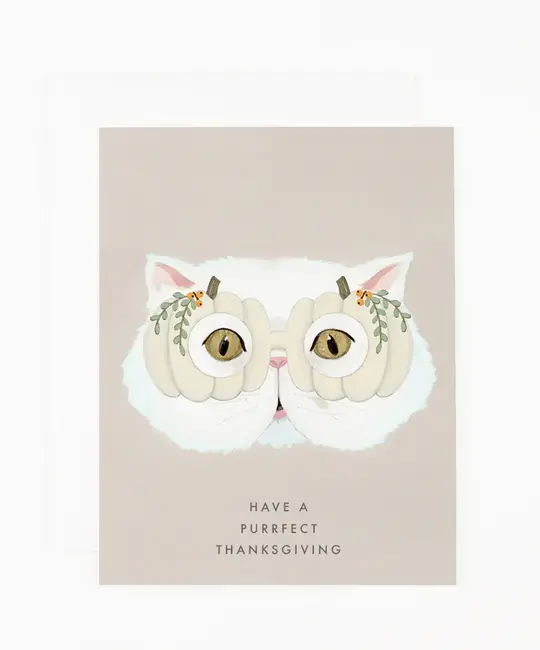 Dear Hancock - DH DHGCTH0008 - Have a Purrfect Thanksgiving White Cat Card