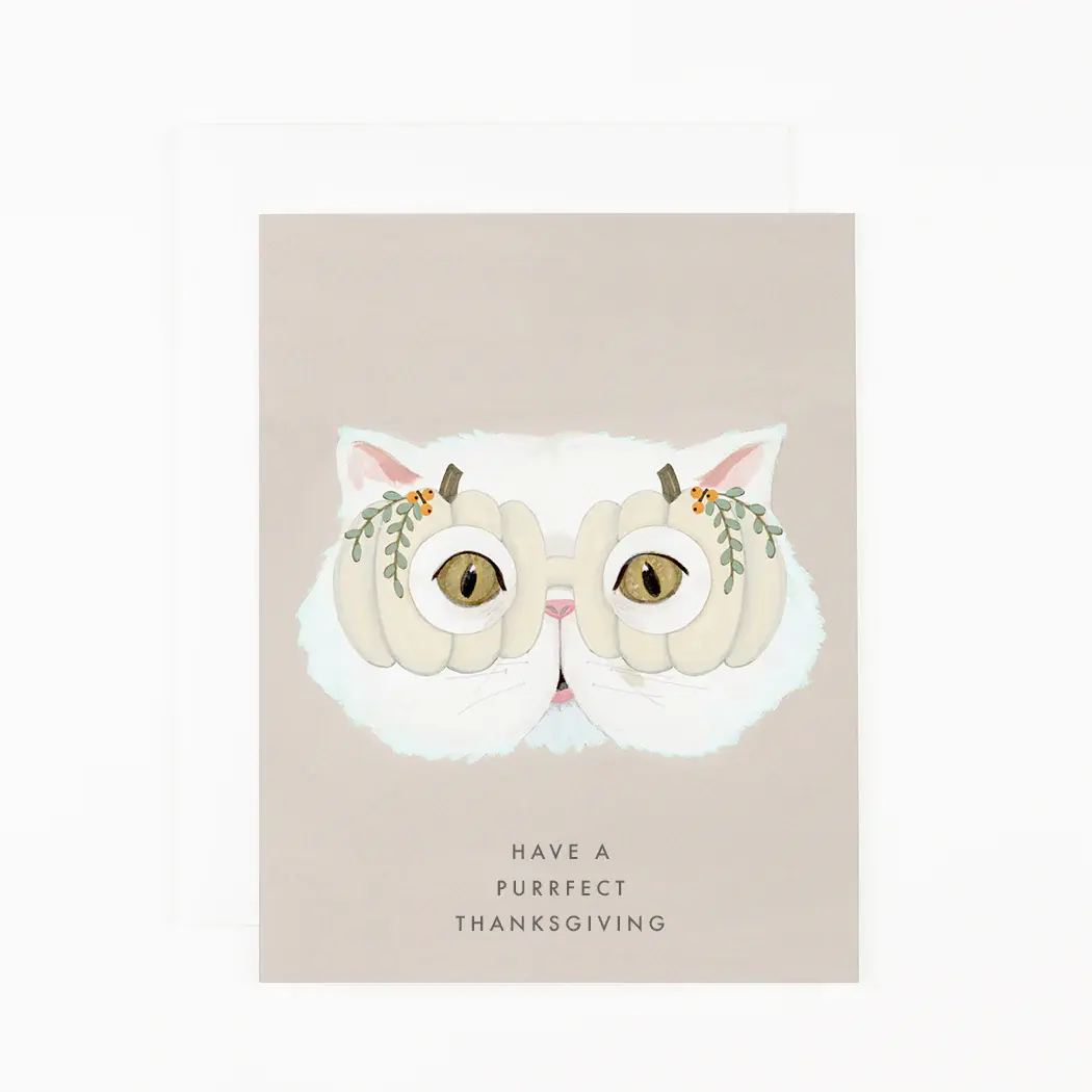 Dear Hancock - DH DHGCTH0008 - Have a Purrfect Thanksgiving White Cat Card