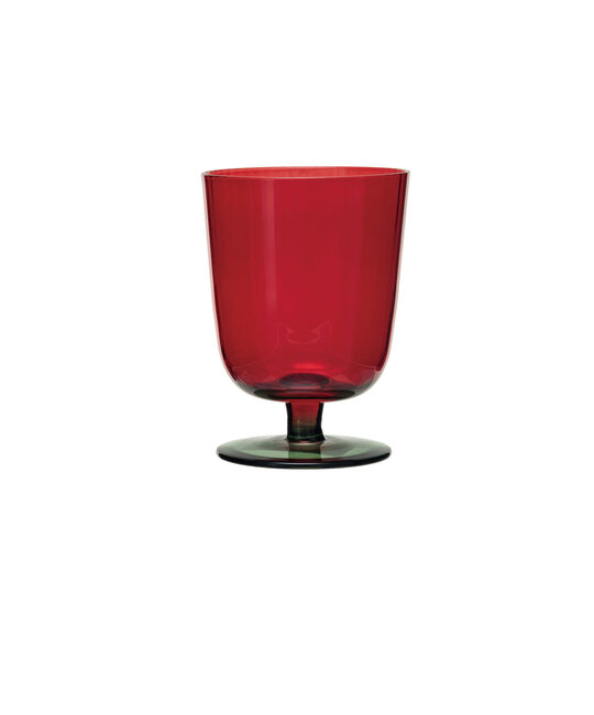 Creative Co-Op - CCO CCO HG - Stemmed Fluted Glass Red with Green Base (8 oz)