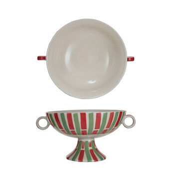 Creative Co-Op - CCO Hand-Painted Striped Footed Bowl with Handles