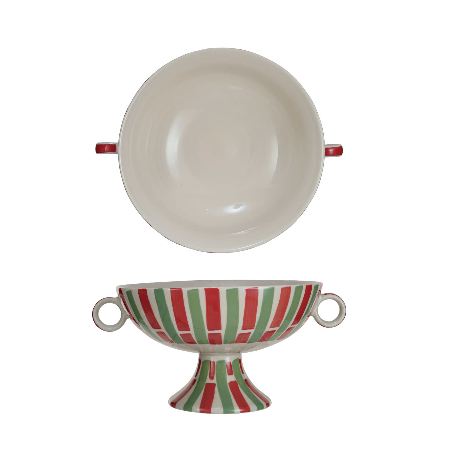 Creative Co-Op - CCO Hand-Painted Striped Footed Bowl with Handles