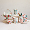 Creative Co-Op - CCO Hand-Painted Striped Footed Bowl with Handles