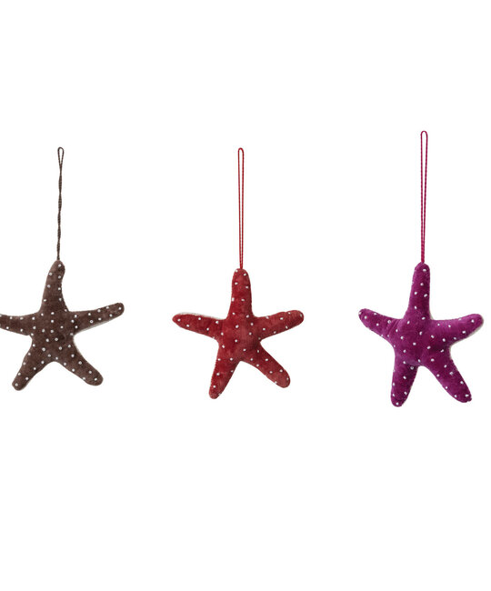 Creative Co-Op - CCO Embroidered Velvet Starfish Ornament (Assorted Colors)