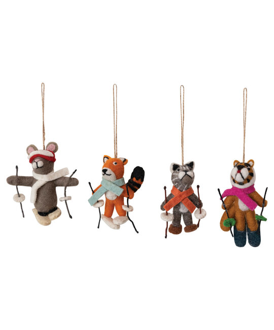 Creative Co-Op - CCO CCO OR - Felt Skiing Animals Ornament (Assorted Styles)