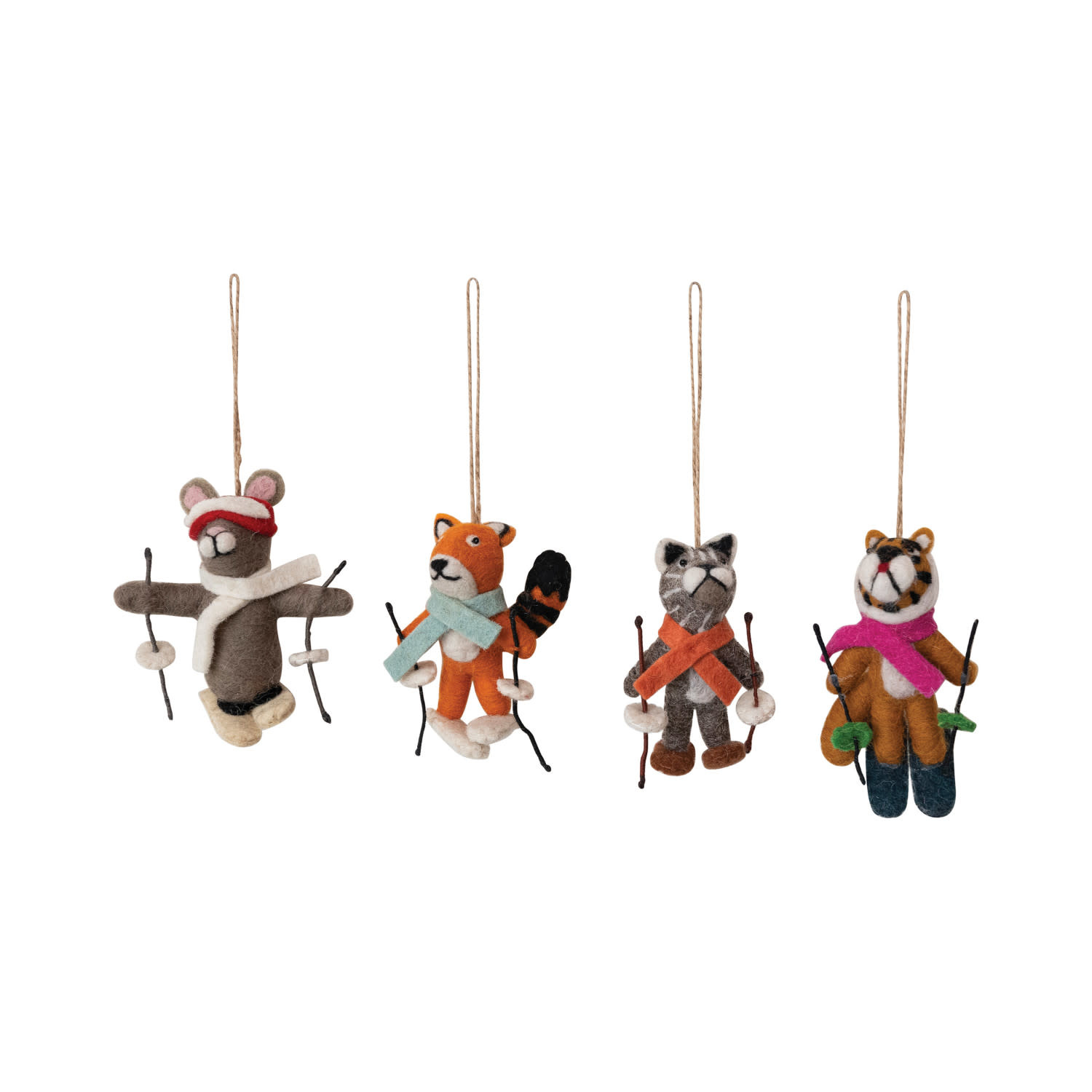 Creative Co-Op - CCO CCO OR - Felt Skiing Animals Ornament (Assorted Styles)