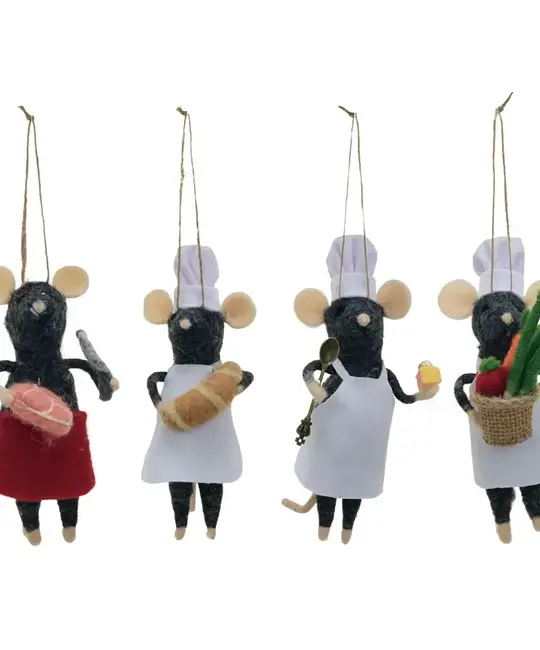 Creative Co-Op - CCO CCO OR - Felt Chef Mouse Ornament (Assorted Styles)
