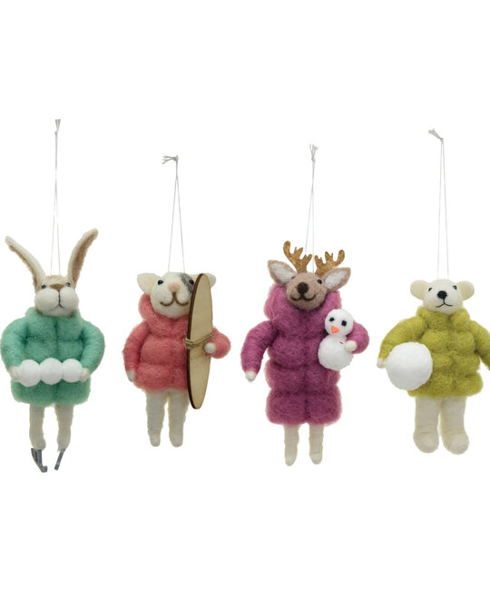 Creative Co-Op - CCO Felt Winter Puffer Coat Animal Ornament (Assorted Styles)