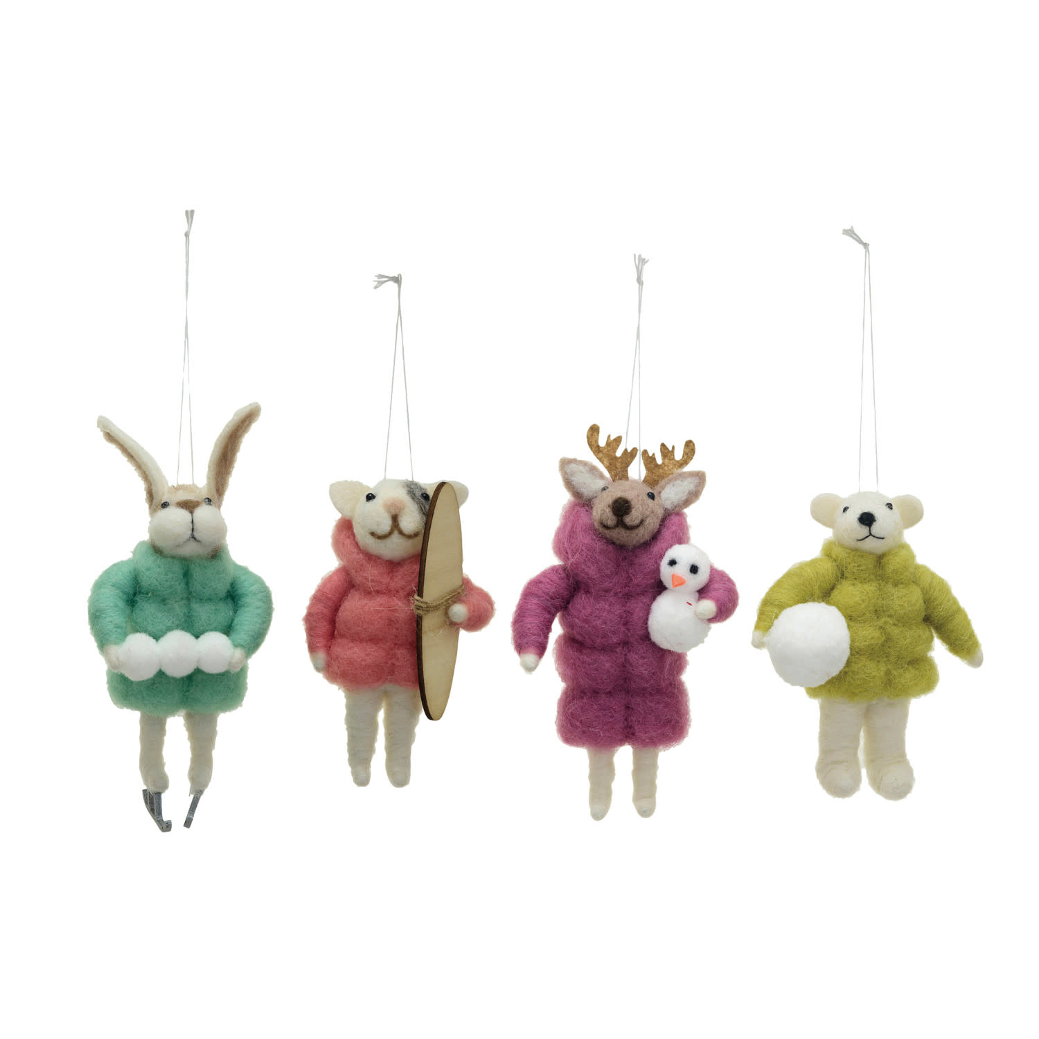 Creative Co-Op - CCO Felt Winter Puffer Coat Animal Ornament (Assorted Styles)