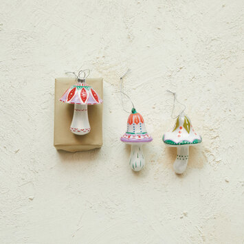 Creative Co-Op - CCO CCO OR - Hand-painted Glass Mushroom Ornament