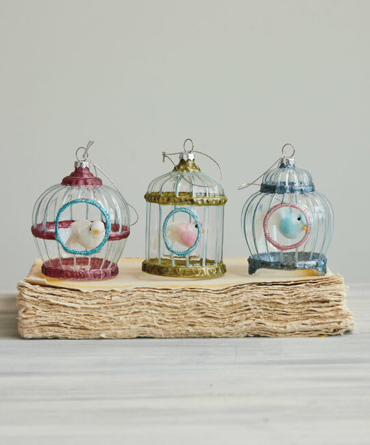 Creative Co-Op - CCO Glass Birdcage with Bird Ornament