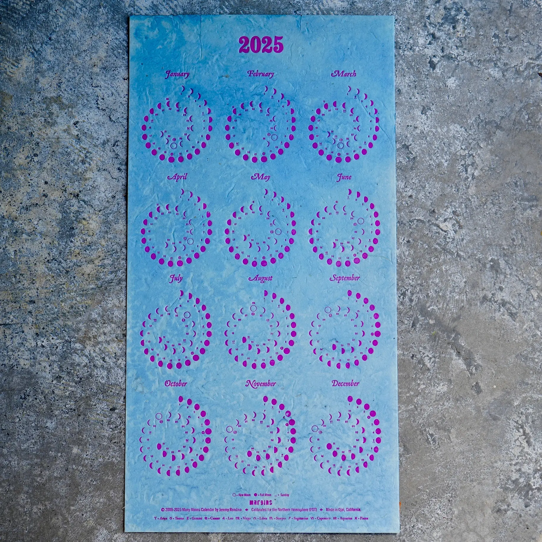 Margins Imprint - MAR MAR CAWA - 2025 Plantable Eclipse Blue Magenta Moonlight Moon Phase Calendar (unframed)