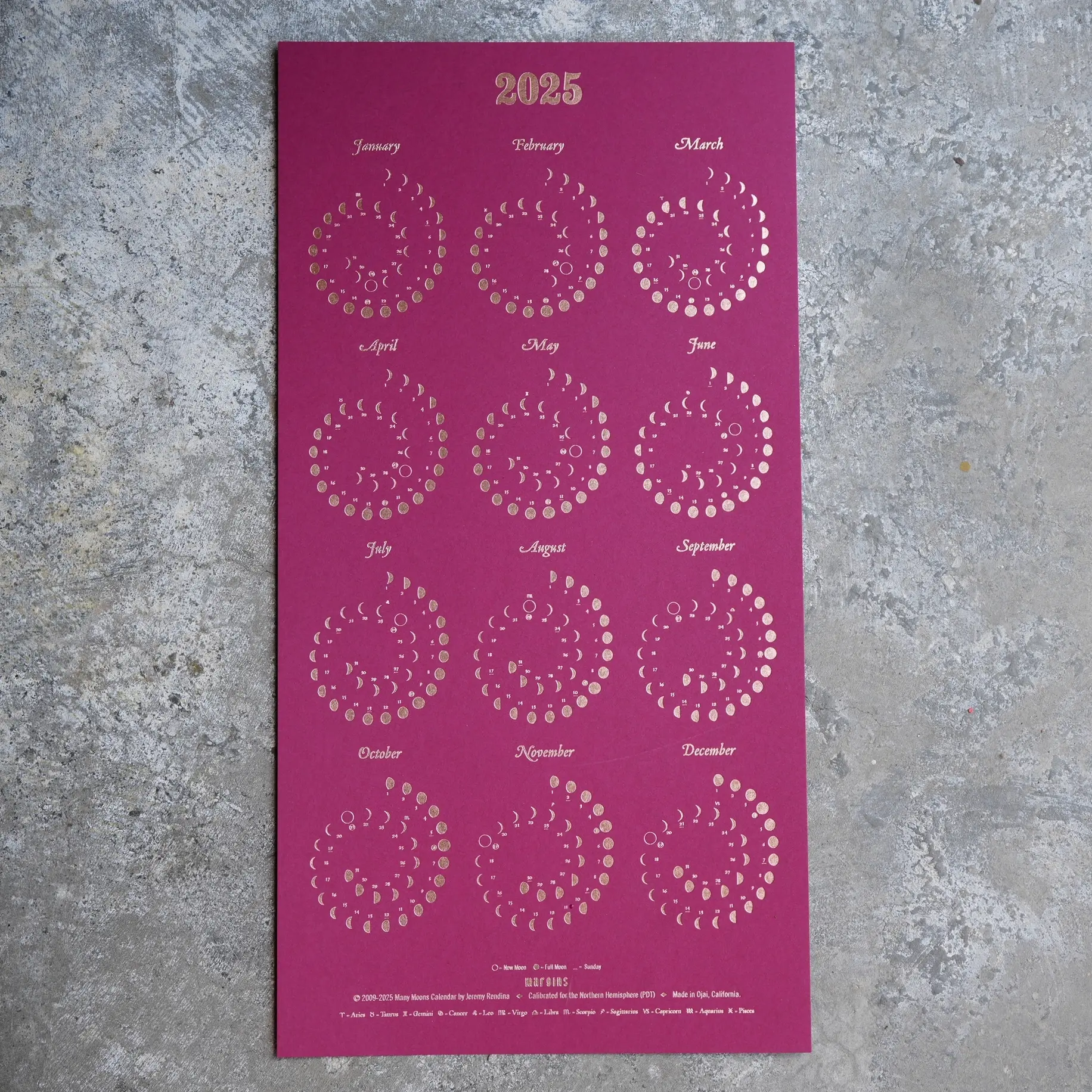Margins Imprint - MAR MAR CAWA - 2025 Magenta Moon Phase Calendar (unframed)