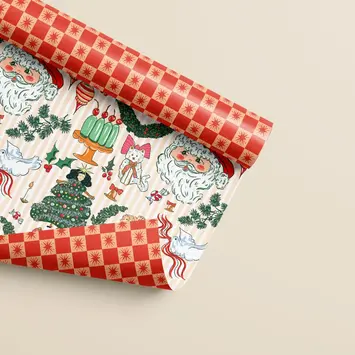 One & Only Paper - OAO OAO WPROHO - Nostalgic Christmas Checkered Star Double Sided Wrap Roll (3 Sheets)