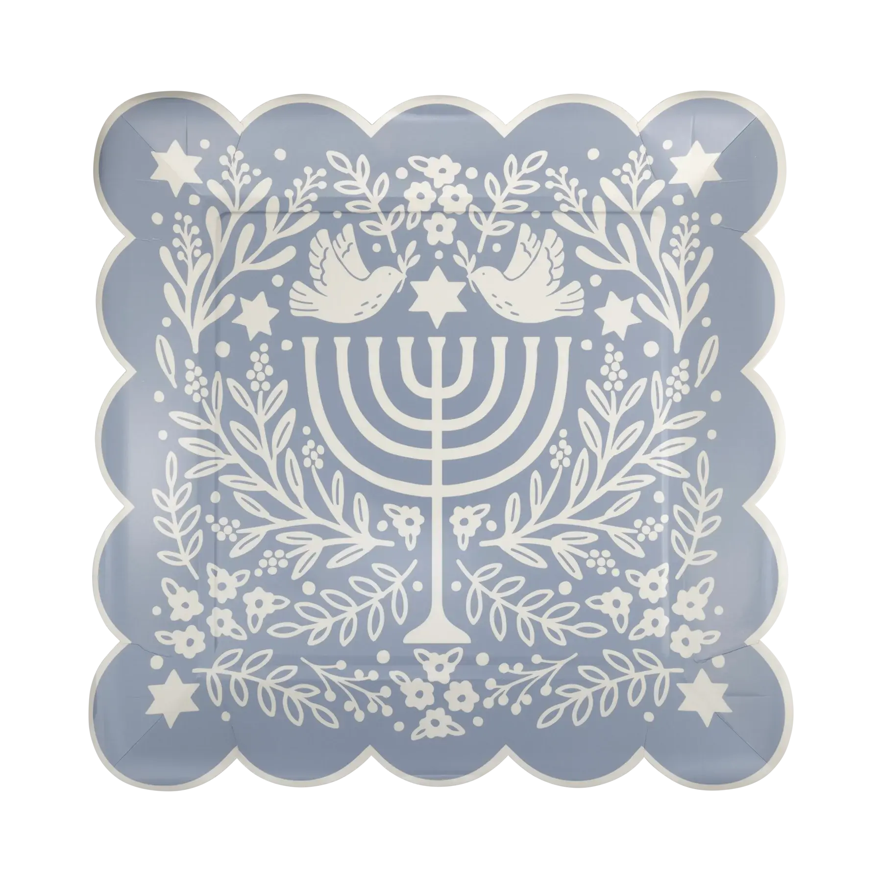 My Minds Eye - MME MME PS - Floral Menorah Scalloped Dinner Plate