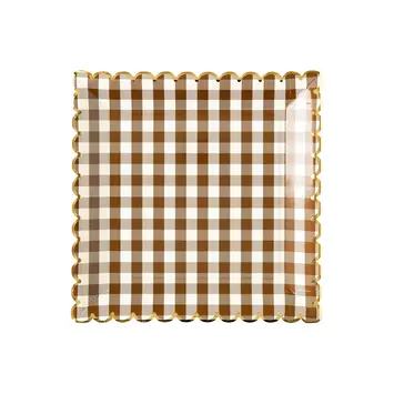 My Minds Eye - MME MME PS - Brown Gingham Scalloped Square Plates