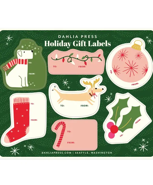 Dahlia Press - DAP DAP GTHO - Green with Dog Sticker Gift Labels (style 2)