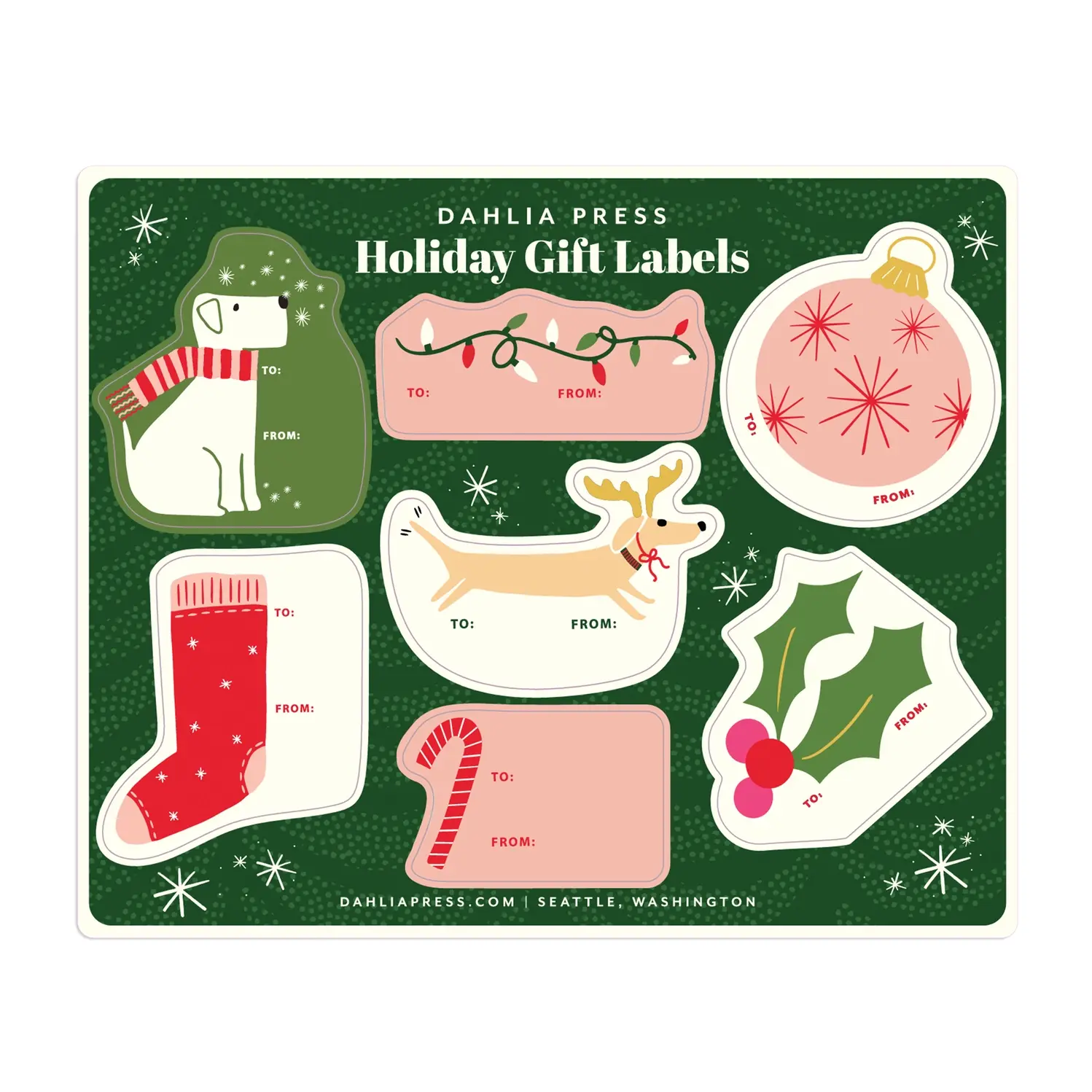 Dahlia Press - DAP DAP GTHO - Green with Dog Sticker Gift Labels (style 2)