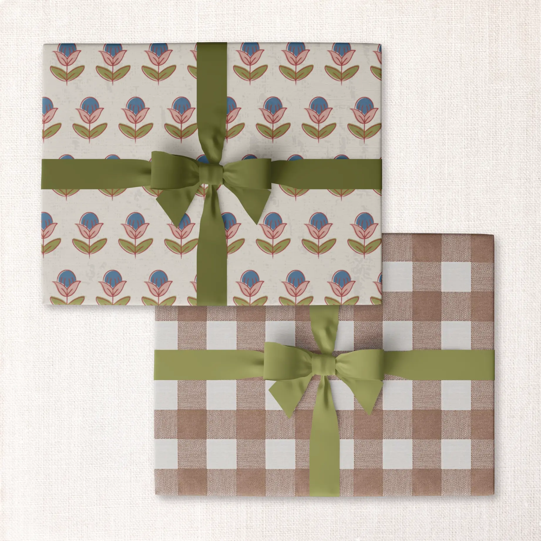 Urbanic Goods - URB URG WPRO - Block Blossom + Russet Gingham Double-Sided Wrap Roll of 3