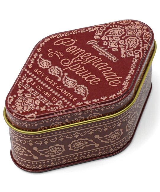 Paddywax - PA PA CASM - Pomegranate & Spruce Bandana Station Tin 3.5 oz Candle