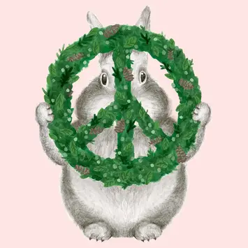 Dear Hancock - DH DHGCHO0047 - Bunny with Peace Shaped Wreath Holiday Card