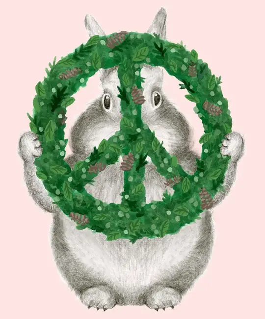 Dear Hancock - DH DHGCHO0047 - Bunny with Peace Shaped Wreath Holiday Card