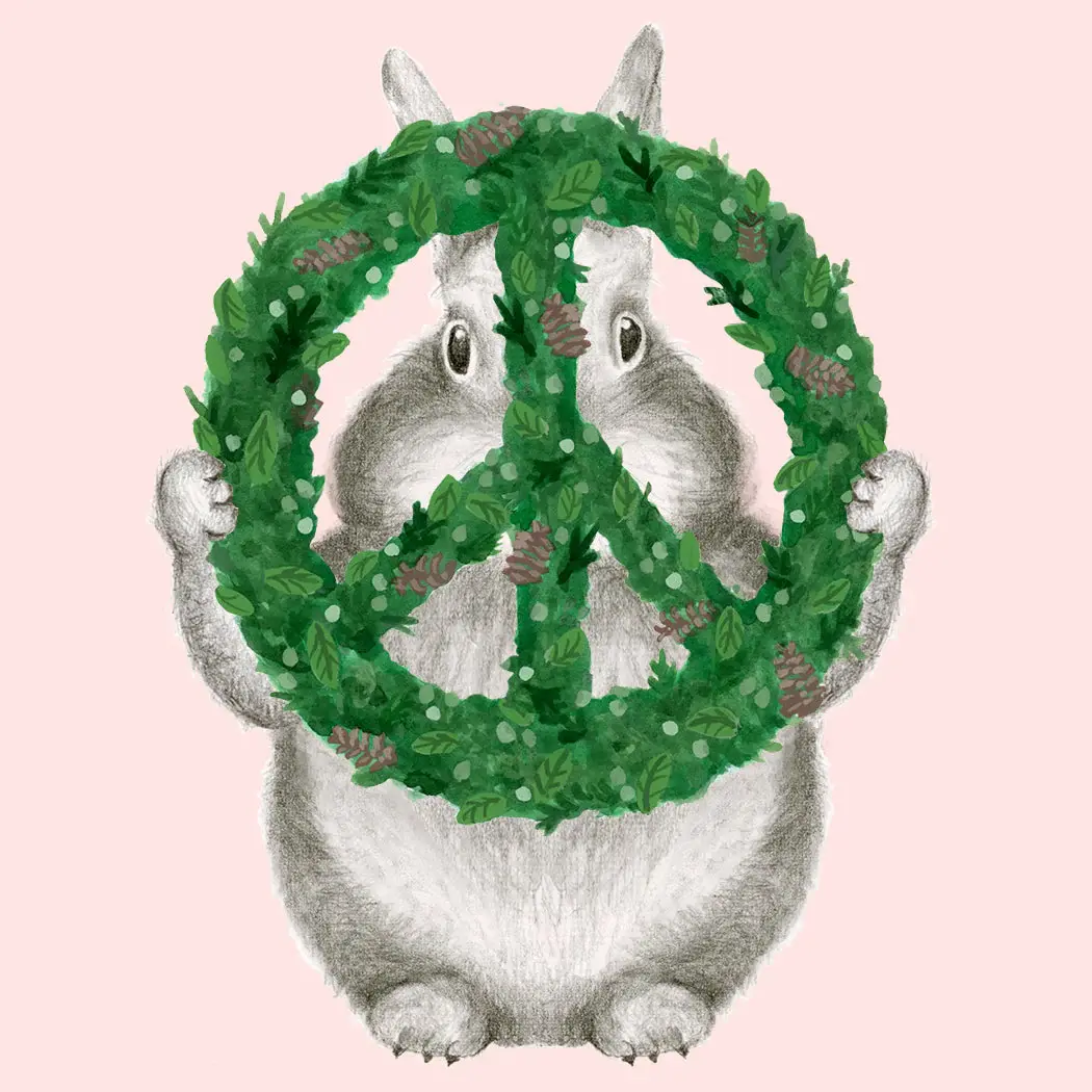 Dear Hancock - DH DHGCHO0047 - Bunny with Peace Shaped Wreath Holiday Card