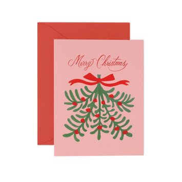 Rifle Paper Co - RP RPGCHO - Merry Christmas Mistletoe Pink Background Card