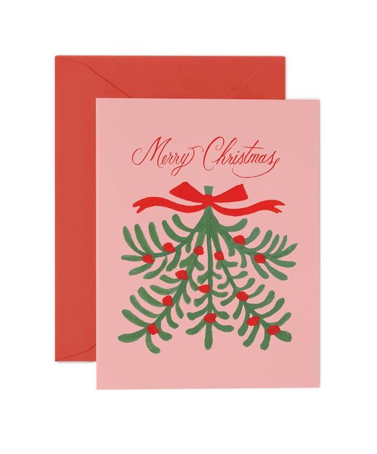 Rifle Paper Co - RP RPGCHO - Merry Christmas Mistletoe Pink Background Card