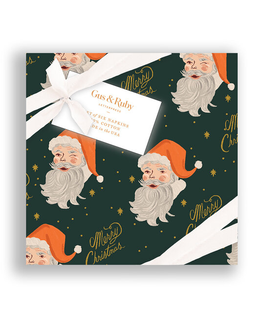 Gus and Ruby Letterpress - GR Gus & Ruby - Santa Set of 6 Cocktail Napkins