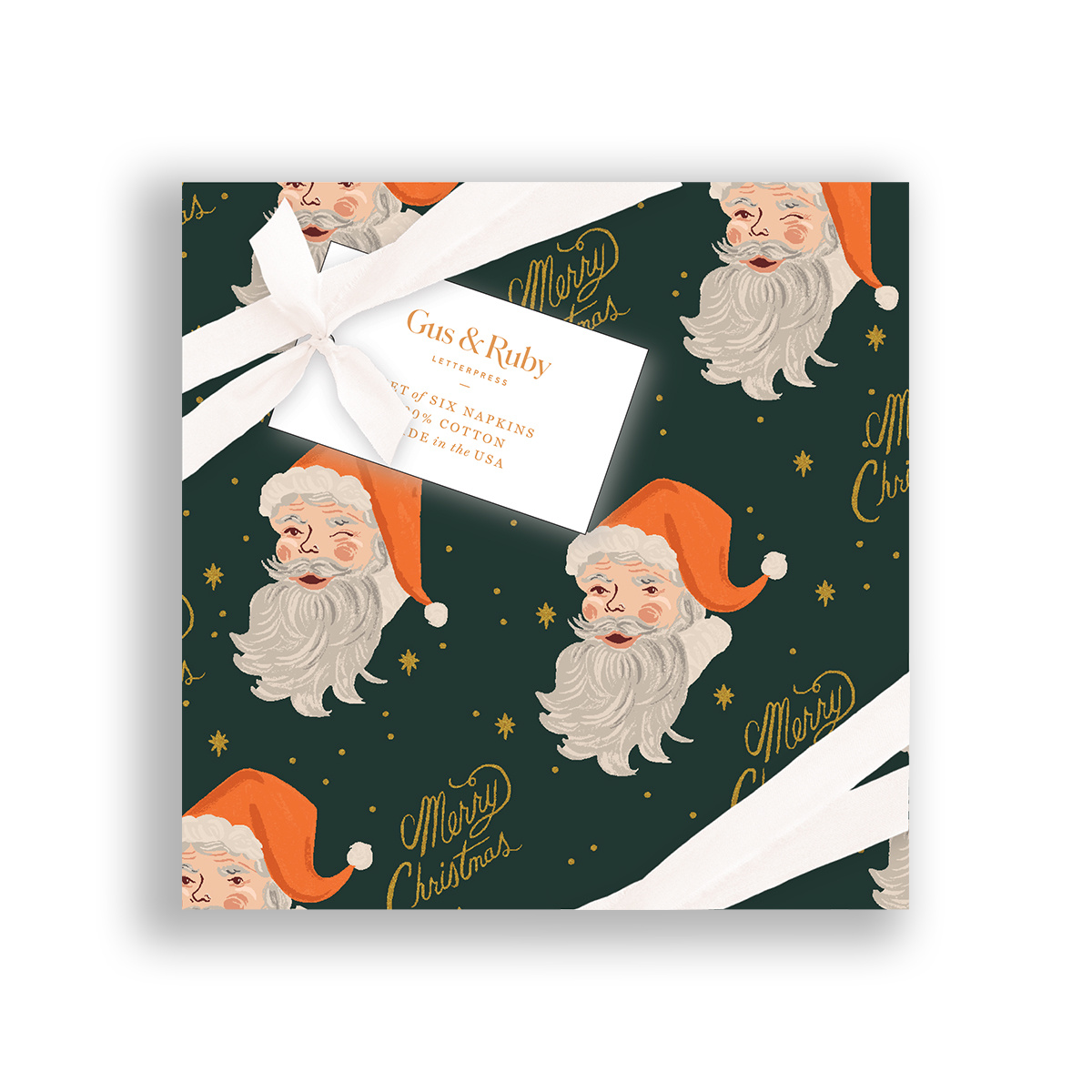 Gus and Ruby Letterpress - GR Gus & Ruby - Santa Set of 6 Cocktail Napkins