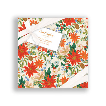 Gus and Ruby Letterpress - GR Gus & Ruby - Cream Poinsettia Set of 6 Cocktail Napkins