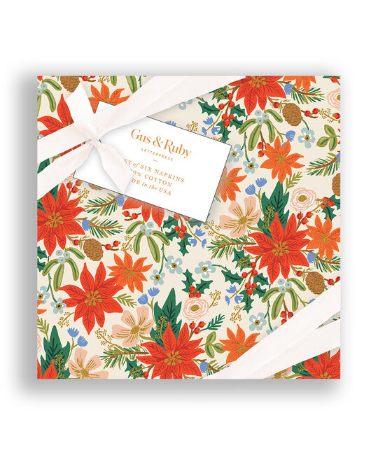 Gus and Ruby Letterpress - GR Gus & Ruby - Cream Poinsettia Set of 6 Cocktail Napkins