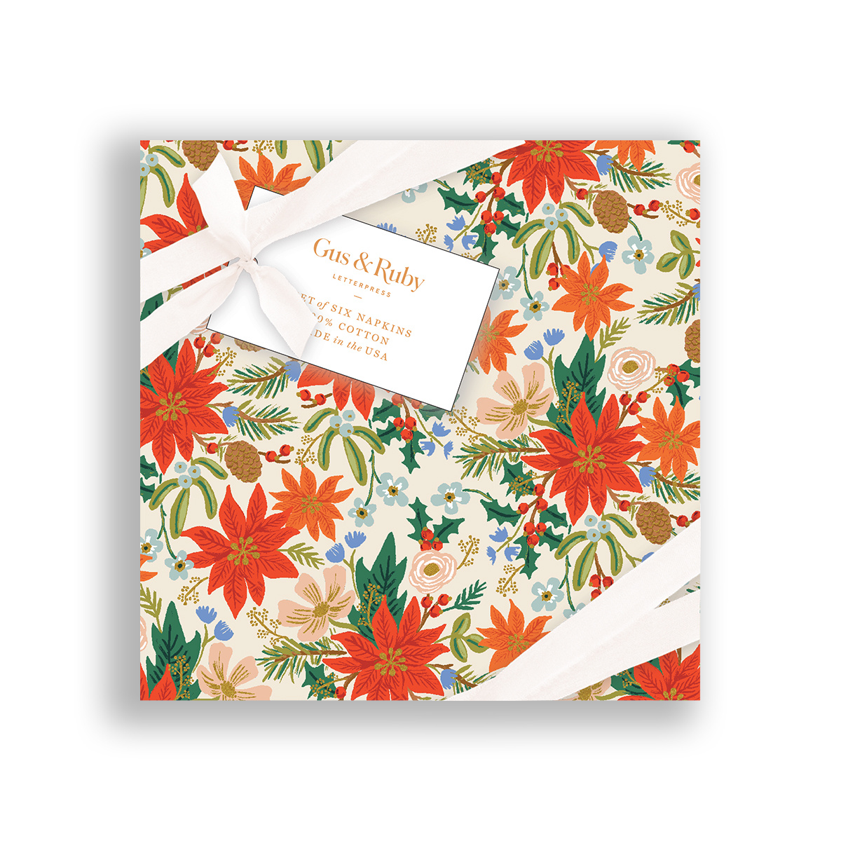 Gus and Ruby Letterpress - GR Gus & Ruby - Cream Poinsettia Set of 6 Cocktail Napkins