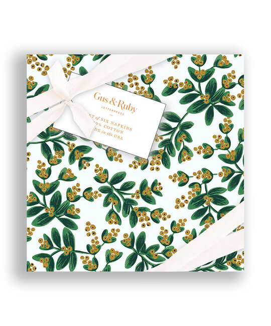 Gus and Ruby Letterpress - GR Gus & Ruby - White Mistletoe Set of 6 Cocktail Napkins