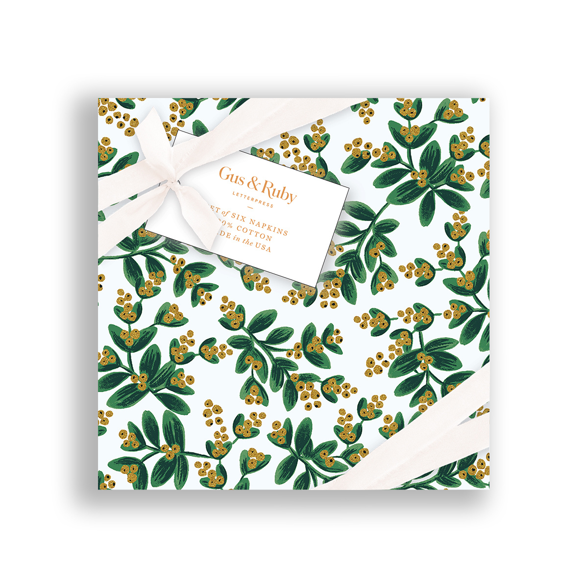 Gus and Ruby Letterpress - GR Gus & Ruby - White Mistletoe Set of 6 Cocktail Napkins