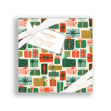 Gus and Ruby Letterpress - GR Gus & Ruby - Cream Holiday Gifts Set of 6 Cocktail Napkins