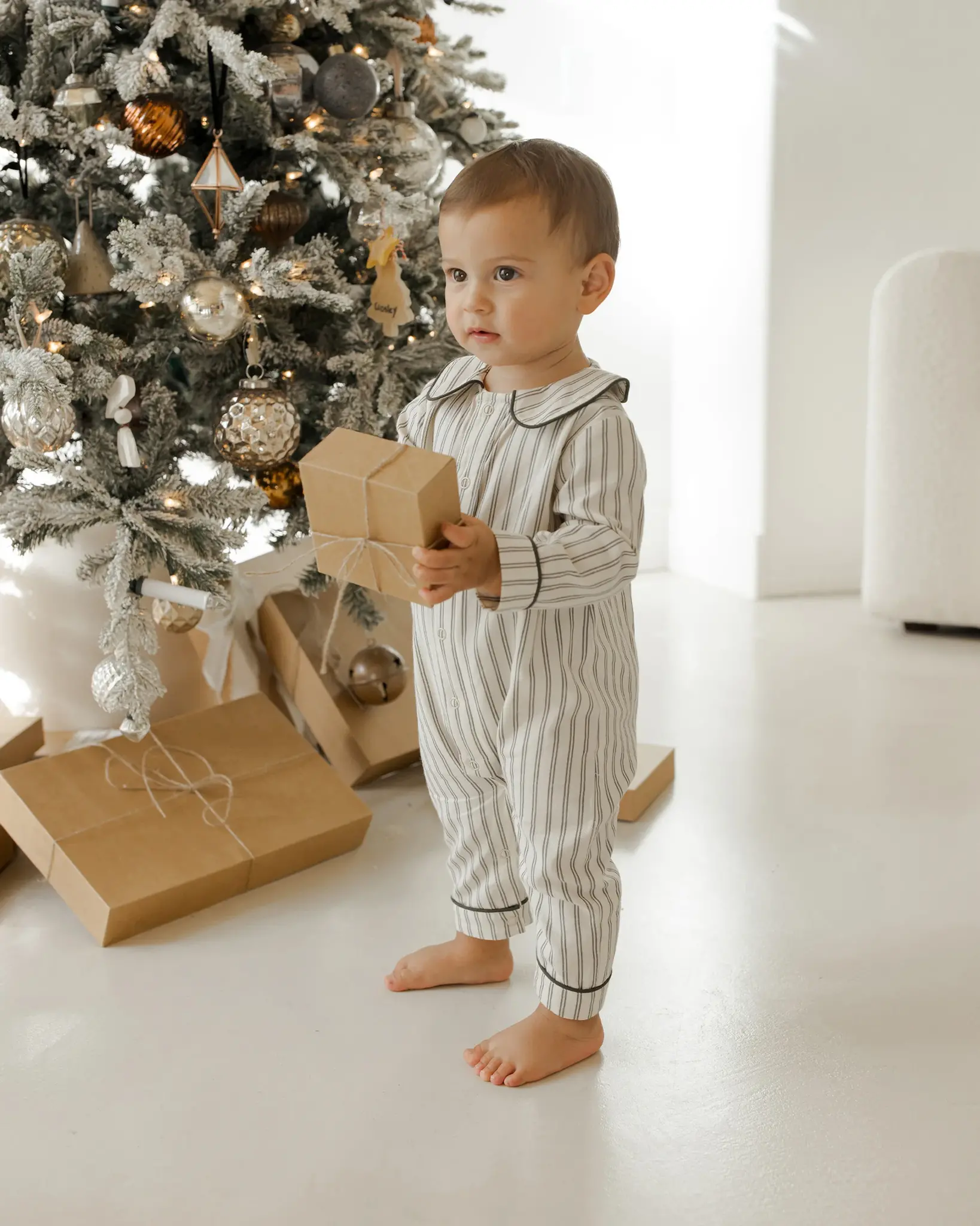 Rylee + Cru Inc. Rylee + Cru - Baby Pajama Romper || Forest Pinstripe