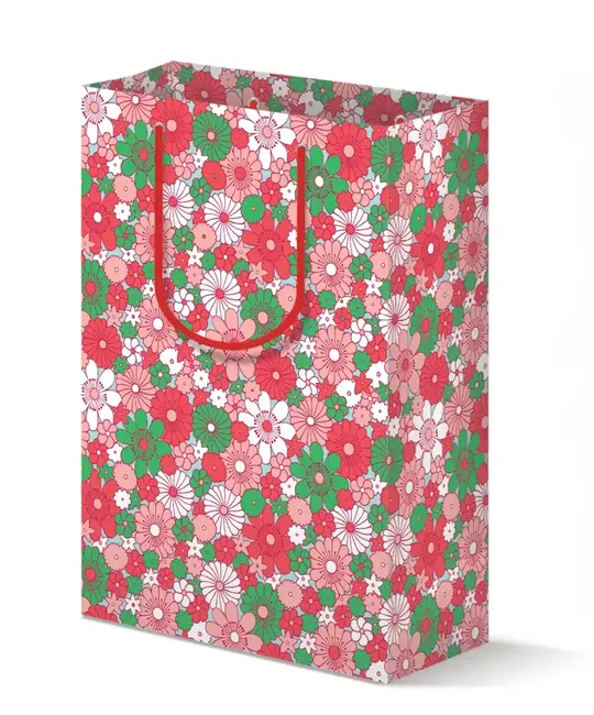 The Good Twin - TGT TGT GBLA - Holiday Floral Red and Pink Gift Bag