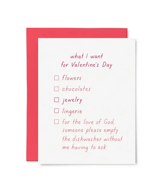 Tiny Hooray - TIH (formerly Little Goat, LG) TIHGCVD0005 - What I Want For Valentine's Day Checklist Card